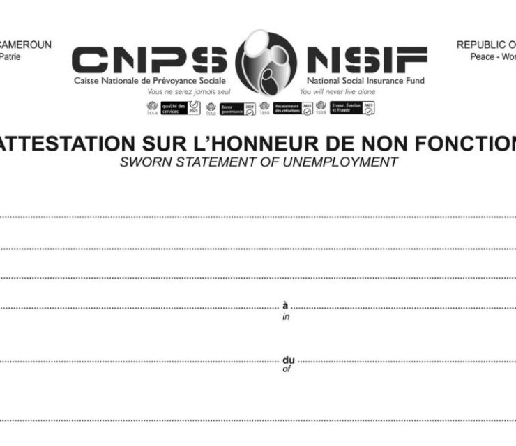 Attestation sur Honneur Non Fonction, CNPS Cameroun, PDF