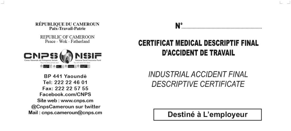 Certificat Médical descriptif Final d’Accident de travail, CNPS Cameroun, PDF