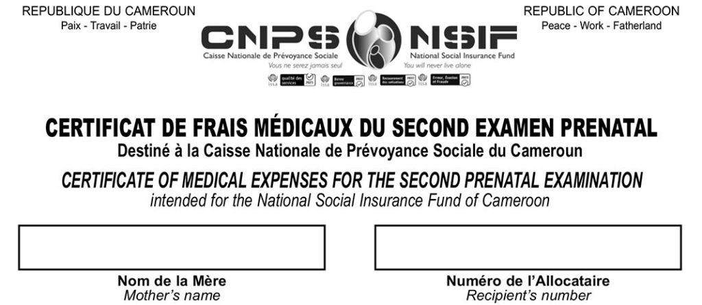 Certificat de frais Médicaux du second examen Prénatal, CNPS Cameroun, PDF