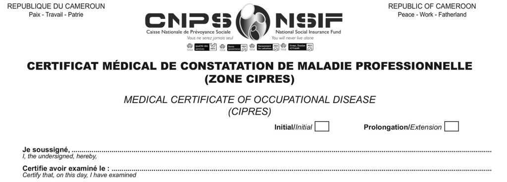 Certificat médical de maladie professionnelle CIPRES, CNPS Cameroun, PDF
