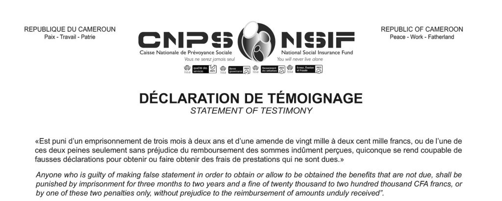 Déclaration de témoignage, CNPS Cameroun, PDF