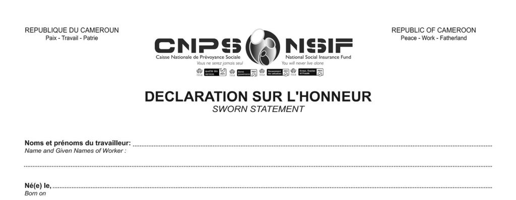 Déclaration sur l’honneur (assuré n’ayant pas d’acte de naissance), CNPS Cameroun, PDF