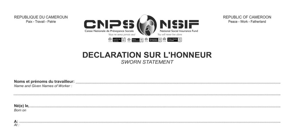 Déclaration sur l’honneur (garde d’enfant), CNPS Cameroun, PDF