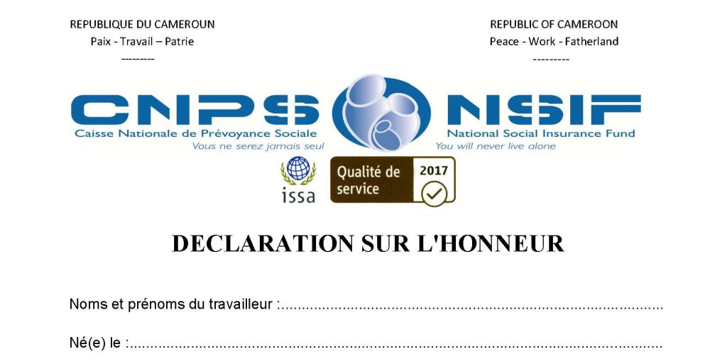 Déclaration sur l’honneur (paiement), CNPS Cameroun, PDF