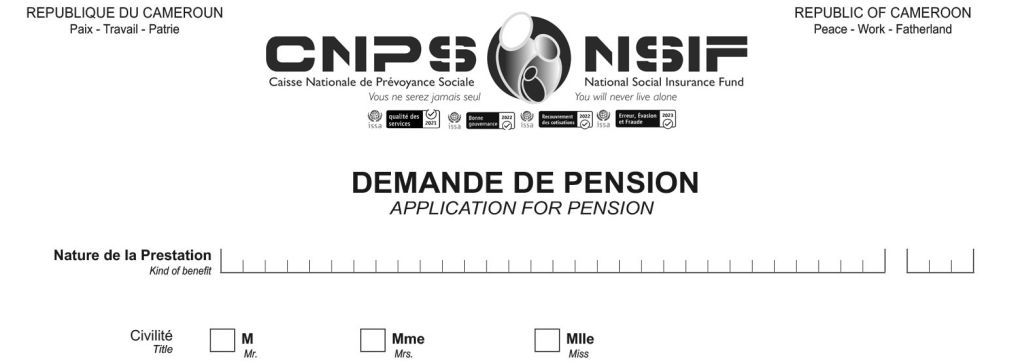 Demande de pension (assuré principal ou survivant), CNPS Cameroun, PDF