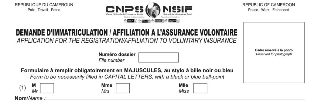 Demande d’immatriculation – affiliation à l’assurance volontaire, CNPS Cameroun, PDF