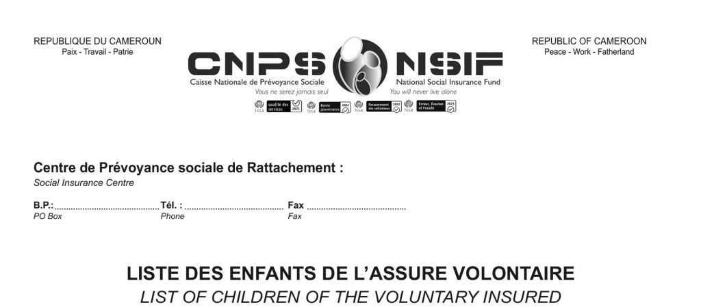 Liste des enfants de l’assuré volontaire, CNPS Cameroun, PDF