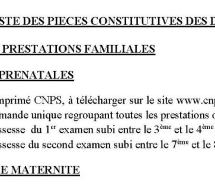 Liste des pièces constitutives des dossiers de demande de prestations familiales