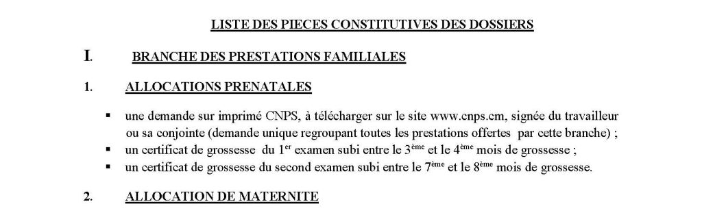 Liste des pièces constitutives des dossiers de demande de prestations familiales